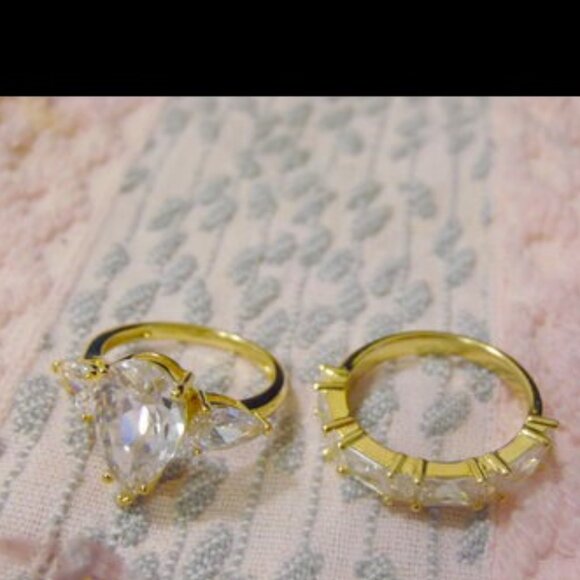 Diamonique Pear-cut 3-Stone Sterling Silver Ring Size  9 - Picture 3 of 4